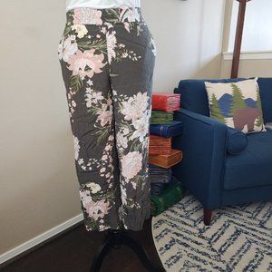 Loft Wide Leg Cropped Floral Print Pull On Pant